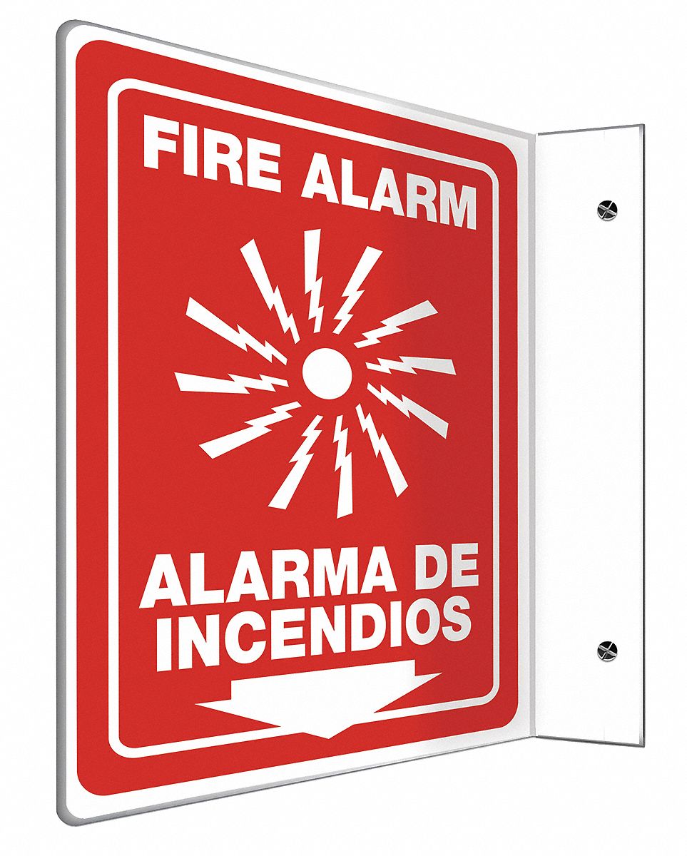 Fire Alarm Sign,12 x 9In,WHT/R,PLSTC