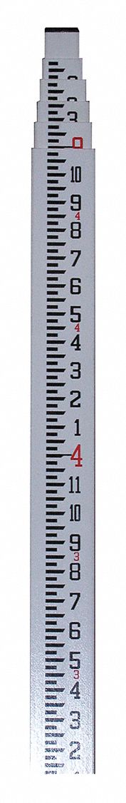 Leveling Rod: Telescoping, 3 3/16 ft – 16 ft, 1/100 in/1 ft, Fiberglass, 5 Segments
