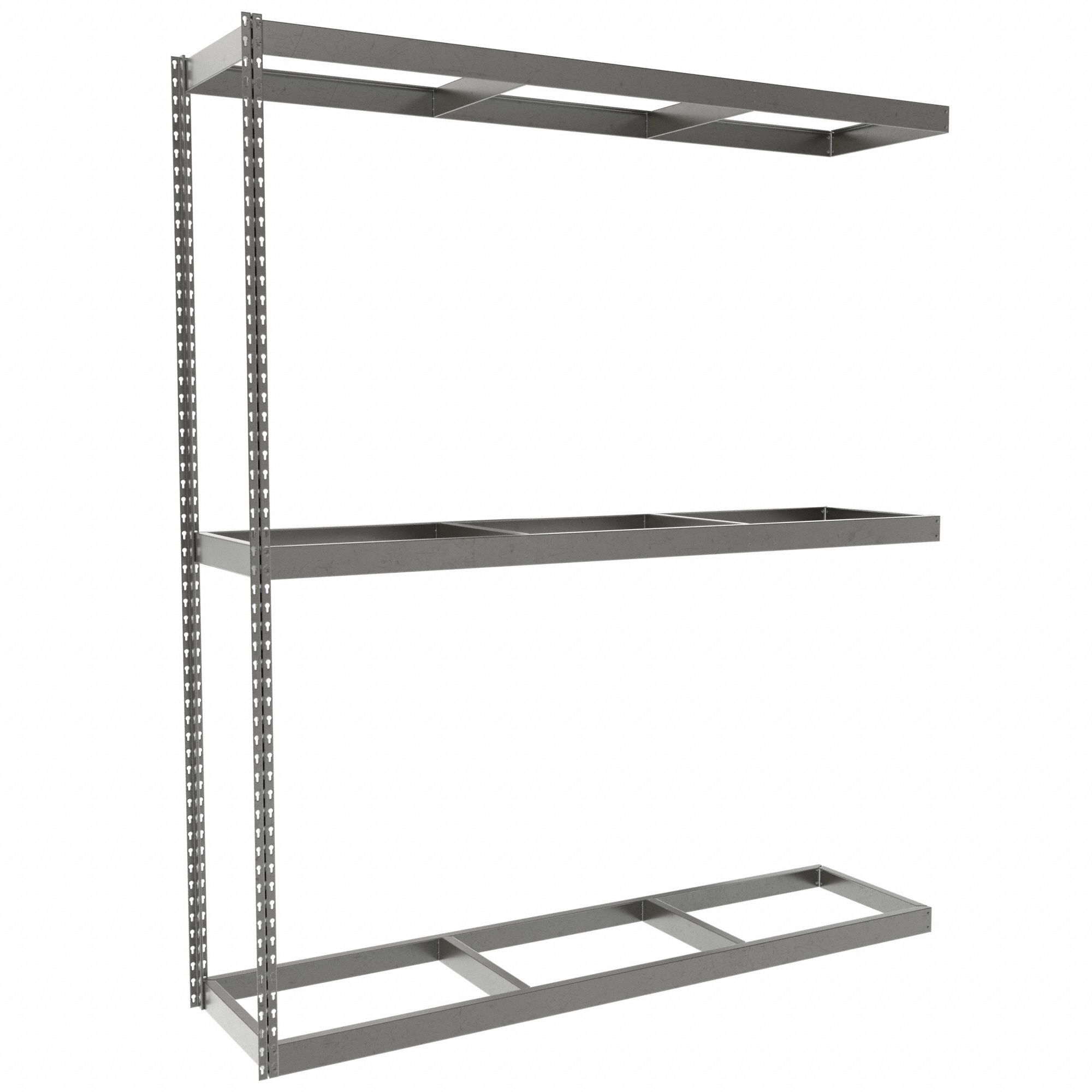 Boltless Shelving: Add-On, Heavy-Duty, 72 in x 18 in, 84 in Overall Ht, 3 Shelves