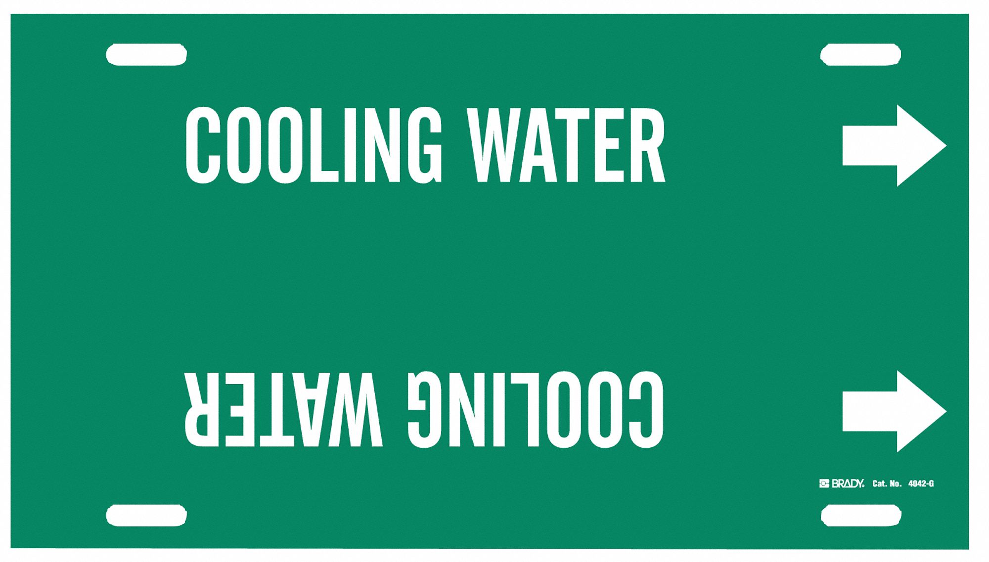 Pipe Marker: Cooling Water, Green, White, Fits 8 to 9 7/8 in Pipe O.D., 1 Pipe Markers, With Arrows