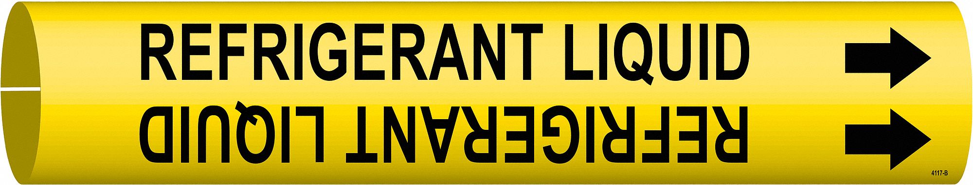 Pipe Marker: Refrigerant Liquid, Yellow, Black, Fits 1 1/2 to 2 3/8 in Pipe O.D., 1 Pipe Markers