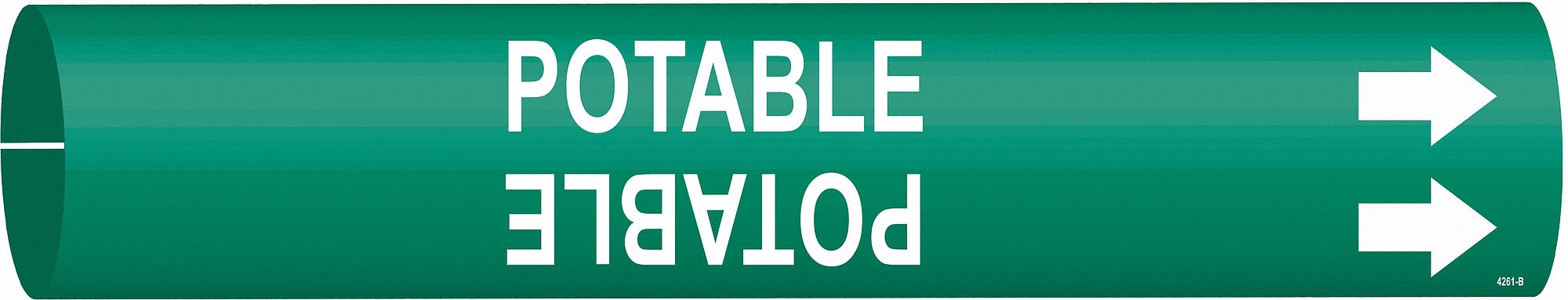 Pipe Marker: Potable, Green, White, Fits 1 1/2 to 2 3/8 in Pipe O.D., 1 Pipe Markers, With Arrows