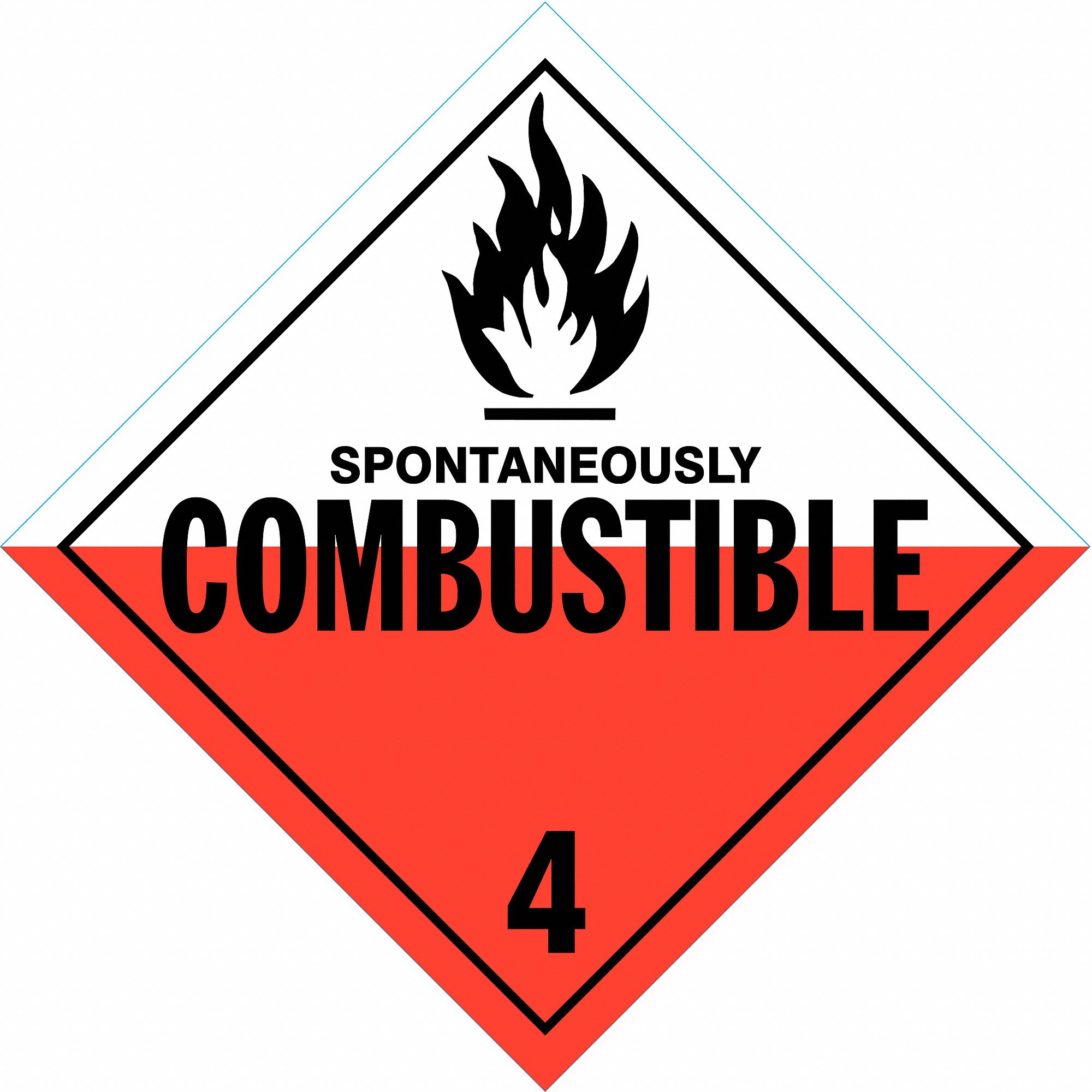 DOT Container Placard: Spontaneously Combustible, 10 3/4 in x 10 3/4 in, Placard, 10 PK