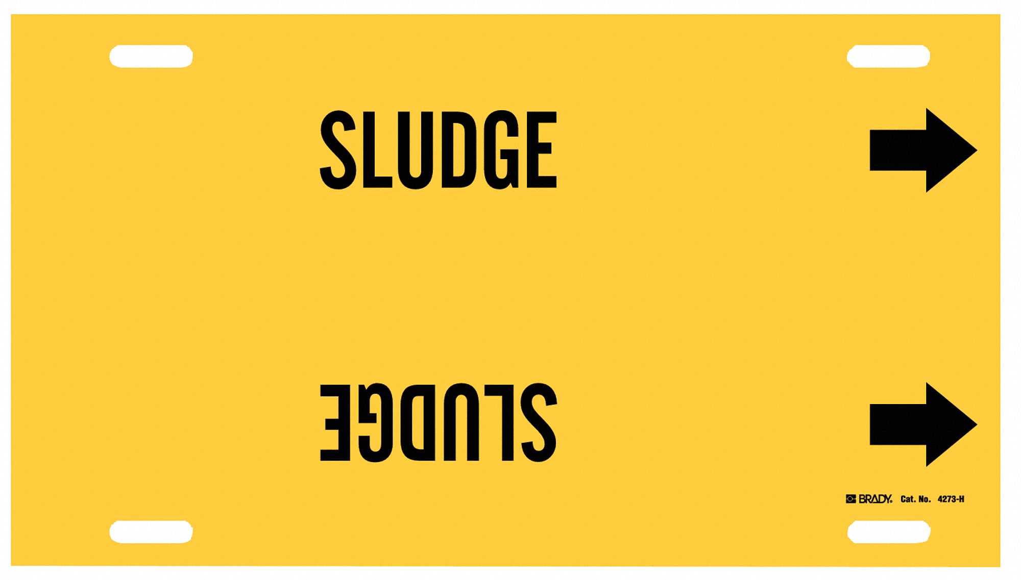 Pipe Marker: Sludge, Yellow, Black, Fits 10 to 15 in Pipe O.D., 1 Pipe Markers, With Arrows