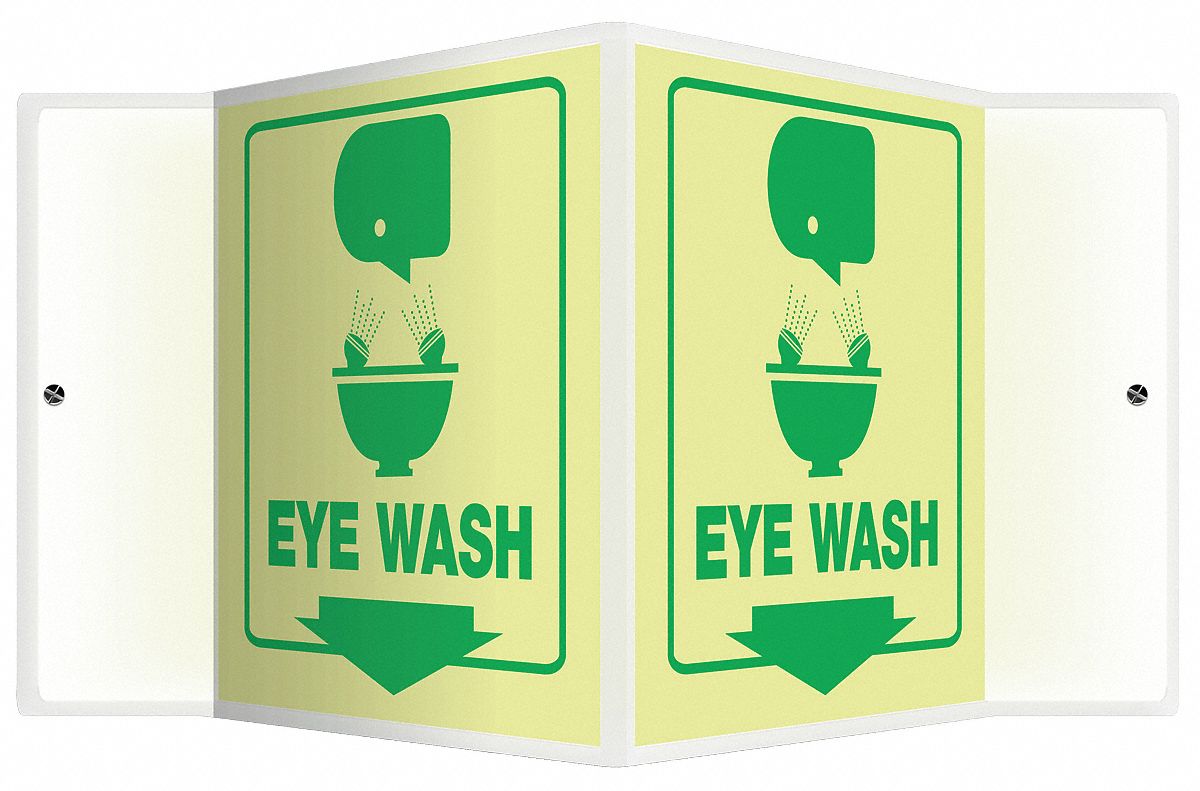 Eye Wash Sign,6 x 8-1/2In,GRN/YEL,ENG