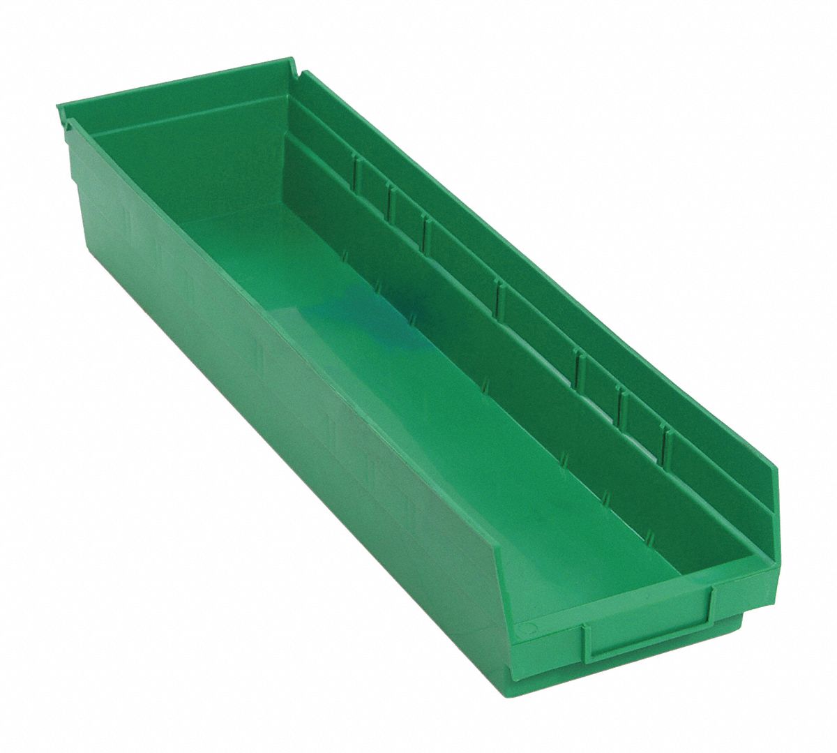 Shelf Bin: 23 5/8 in Overall Lg, 6 5/8 in x 4 in, Green, Nesting Capable