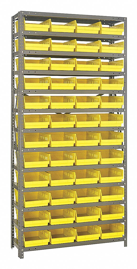 Bin Shelving: 36 in x 12 in x 75 in, 1 Sided, 48 Bins, Open, Shelf Bin