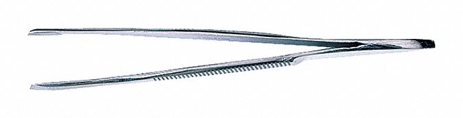Tweezer: Stainless Steel, 3 in Overall Lg, Straight Tip