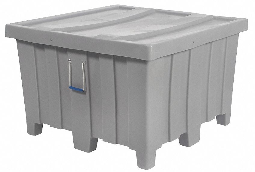 Ribbed Wall Container: 23 cu ft, 44 in x 44 in x 29 1/2 in, Lid Included, Long Side
