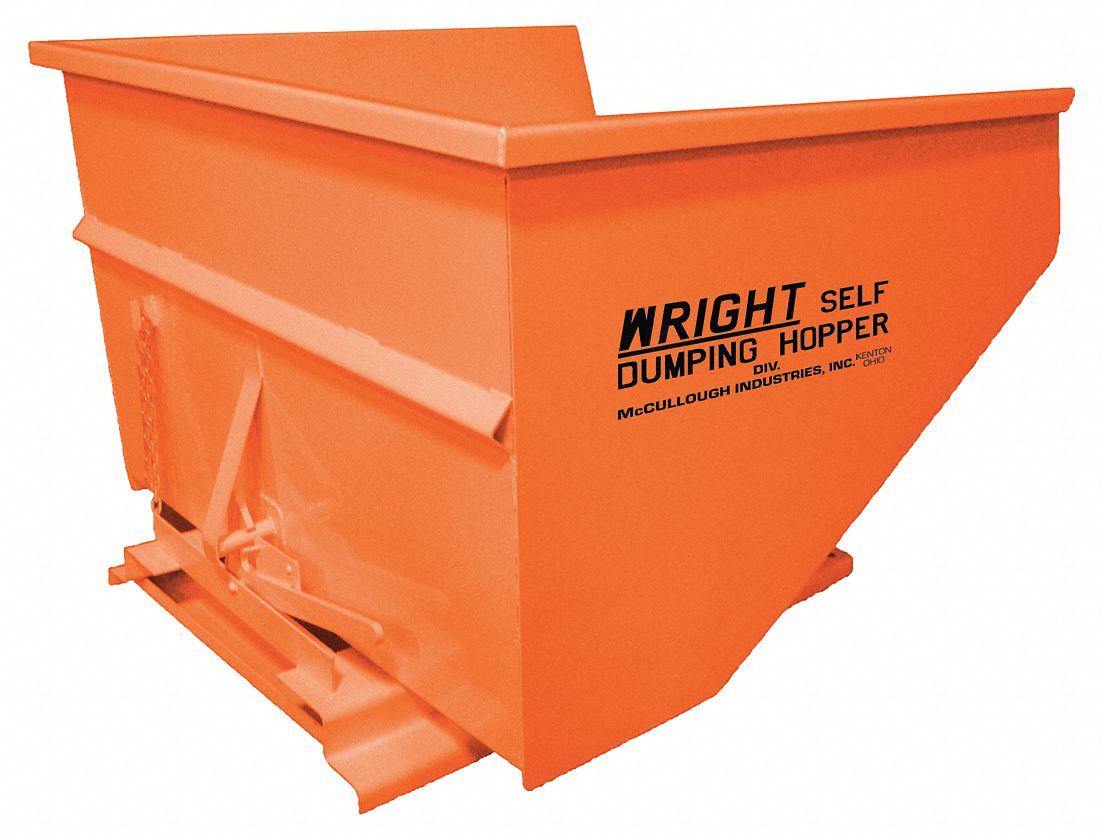 SELF DUMPING HOPPER, STANDARD, STEEL, LEVER, ORANGE, 5000 LB CAPACITY