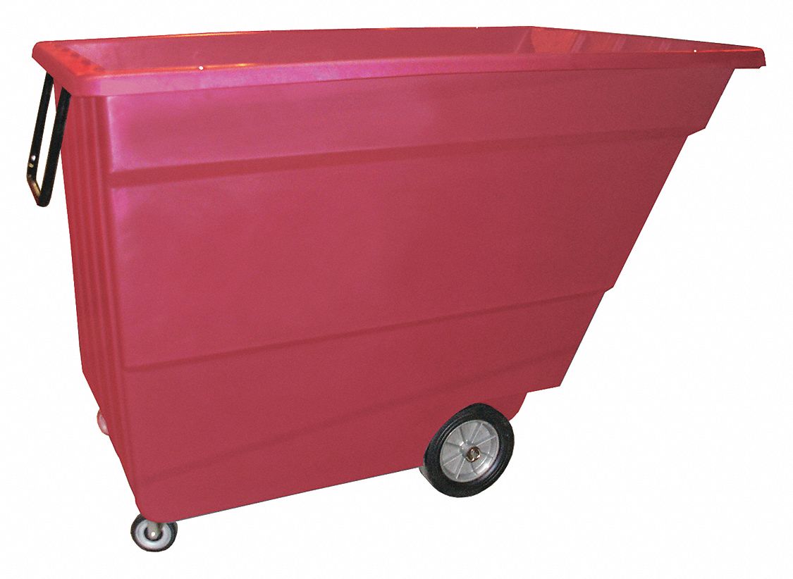 General Purpose Plastic Tilt Truck: 50 cu ft Cubic Foot Capacity, Red, Raised