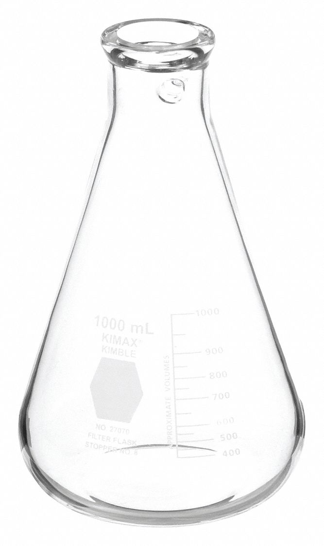 Filtering Flask: Borosilicate Glass, 1 L Capacity - mL, 34 fl oz Capacity - oz, Graduated, Type I, A