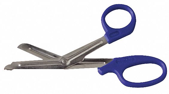 EMT Shear: EMS Shear, Stainless Steel, Angled/Rounded, Plastic, 5 1/2 in Overall Lg, Reusable