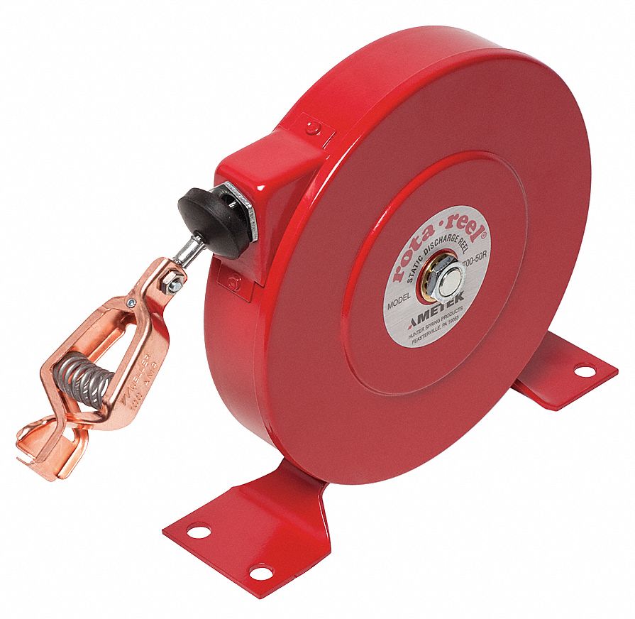 50 ft Retractable Grounding Wire Reel, Red, Cable Coated No Grainger