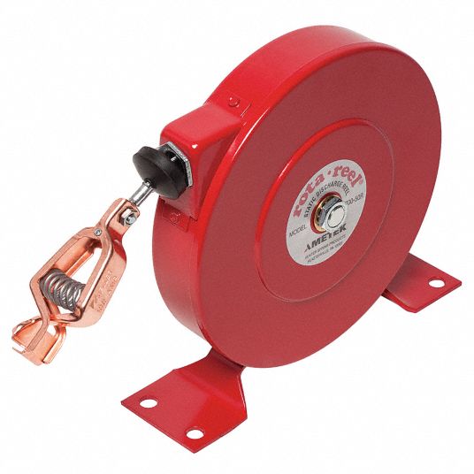 50 ft Retractable Grounding Wire Reel, Red, Cable Coated: No - Grainger
