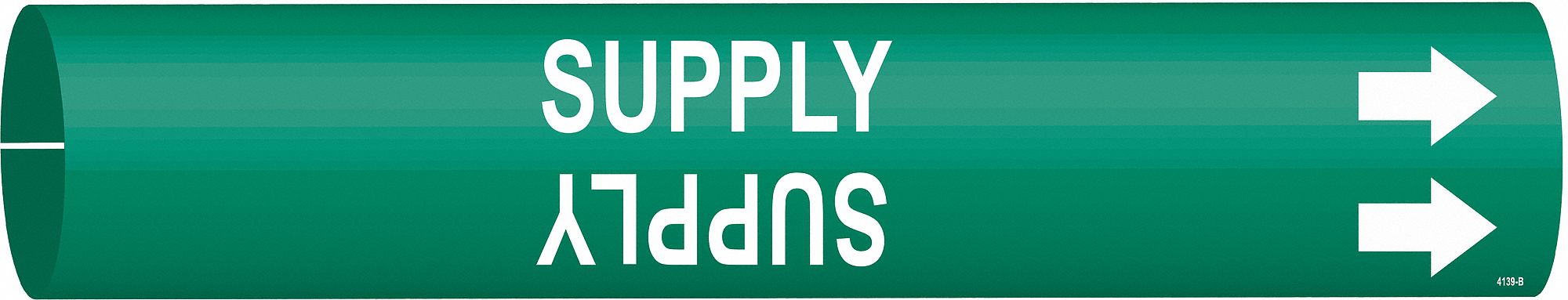 Pipe Marker: Supply, Green, White, Fits 1 1/2 to 2 3/8 in Pipe O.D., 1 Pipe Markers, With Arrows