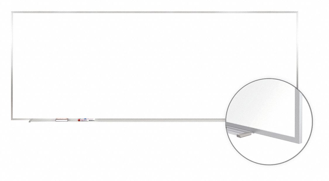 Dry Erase Board: Porcelain, Framed Style, Aluminum Frame, 48 in Overall Ht, 144 in Overall Wd