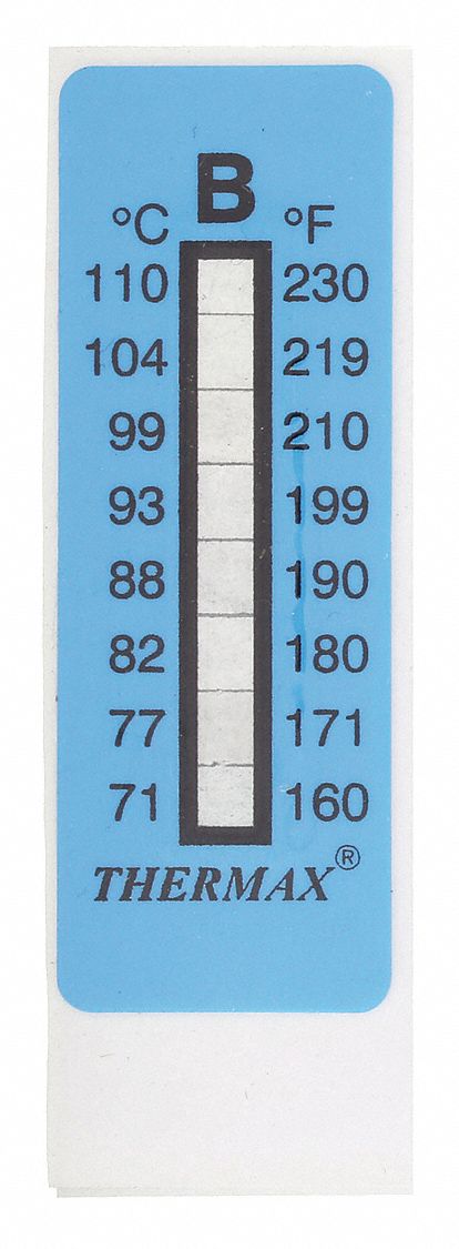 Non-Reversible Temp Indicator: Celsius/Fahrenheit, Non-Reversible, ±1.5°C, 8 Points, 10 PK