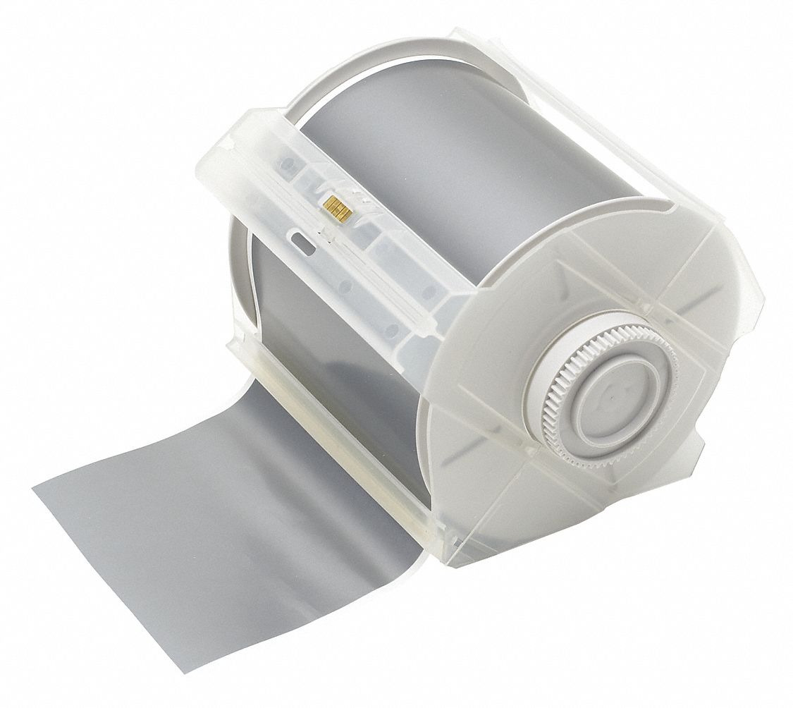 Continuous Label Stock: 4 in x 100 ft, Polyester, Gray (Gloss), Outdoor