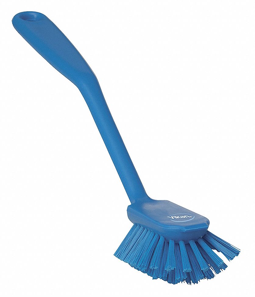 DISH BRUSH, MEDIUM, PLASTIC, 3⅛ IN BRUSH L, 8 IN HANDLE L, 2⅜ IN HEAD W, BLUE