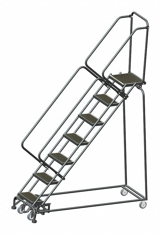 7-Step Rolling Ladder, Rubber Mat Step Tread, 103 in Overall Height ...