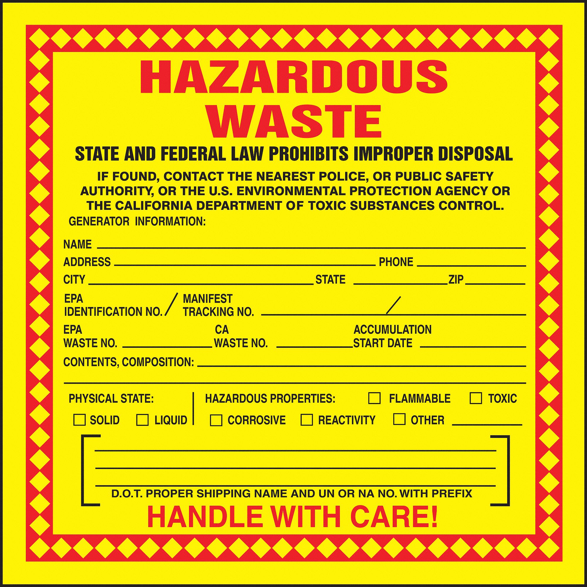 DOT HANDLING LABEL, WASTE, 6