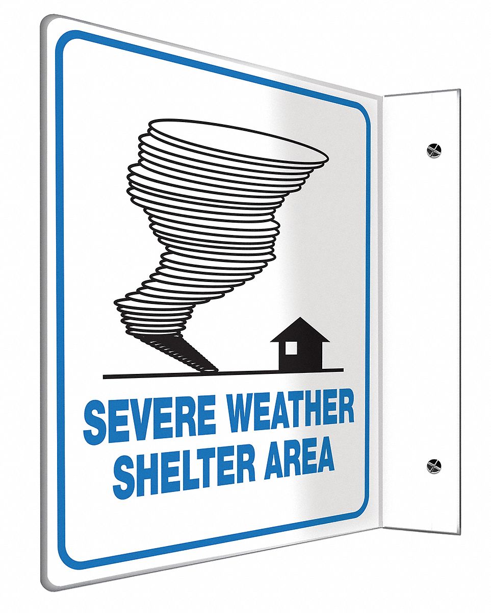 EVACUATION SIGN, ASSEMBLY OR SHELTER, NO HEADER, PLASTIC, 8 IN X 8 IN, WITH MOUNTING HOLES, L-SHAPED