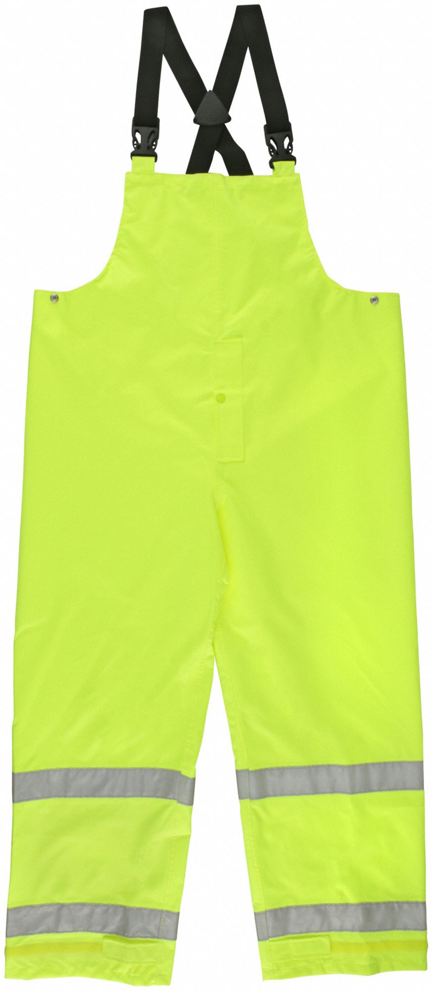 Rain Bib Overall: ANSI Class E, XL ( 46 in x 31 in ), Rain Bib Overall, Green/Yellow, Snaps