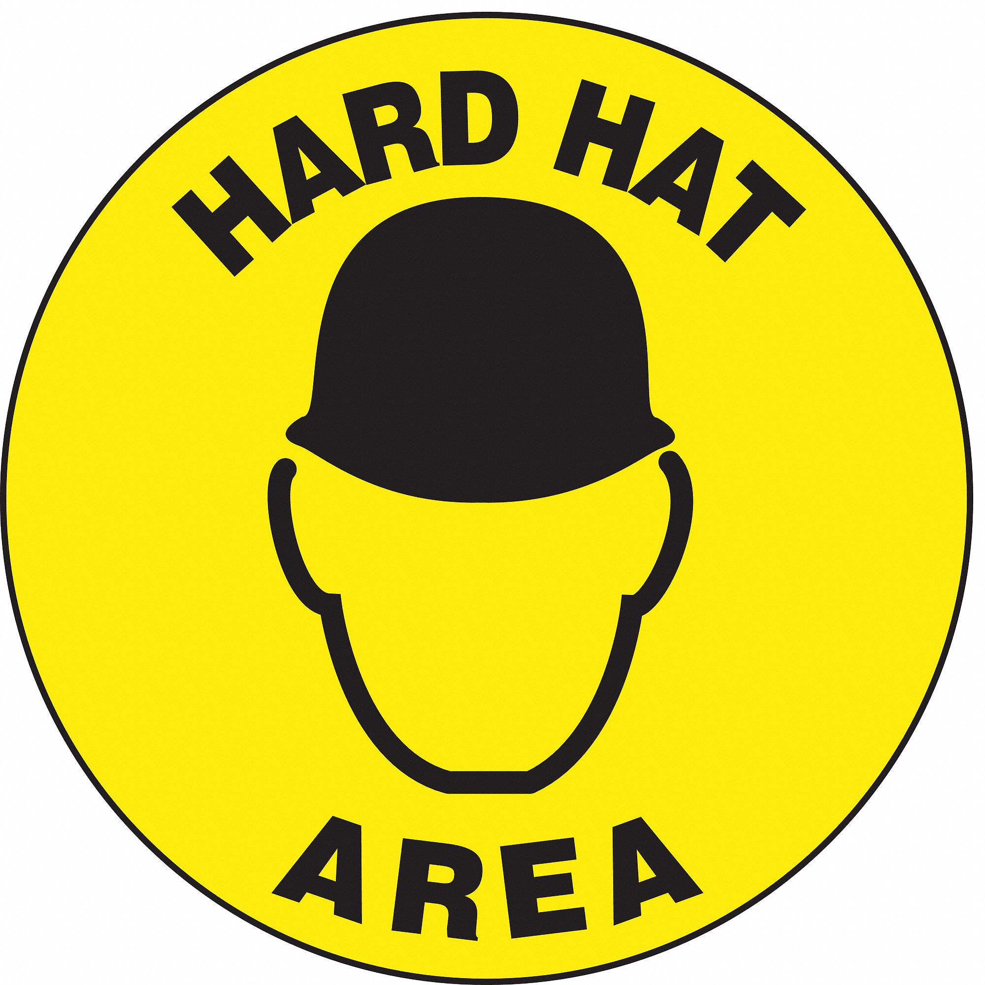 SLIP-GARD ROUND FLOOR SIGN, VINYL, HARD HAT AREA, NO HEADER, CIRCLE, 17 IN HEIGHT, 17 IN WIDTH, ADHESIVE MOUNT
