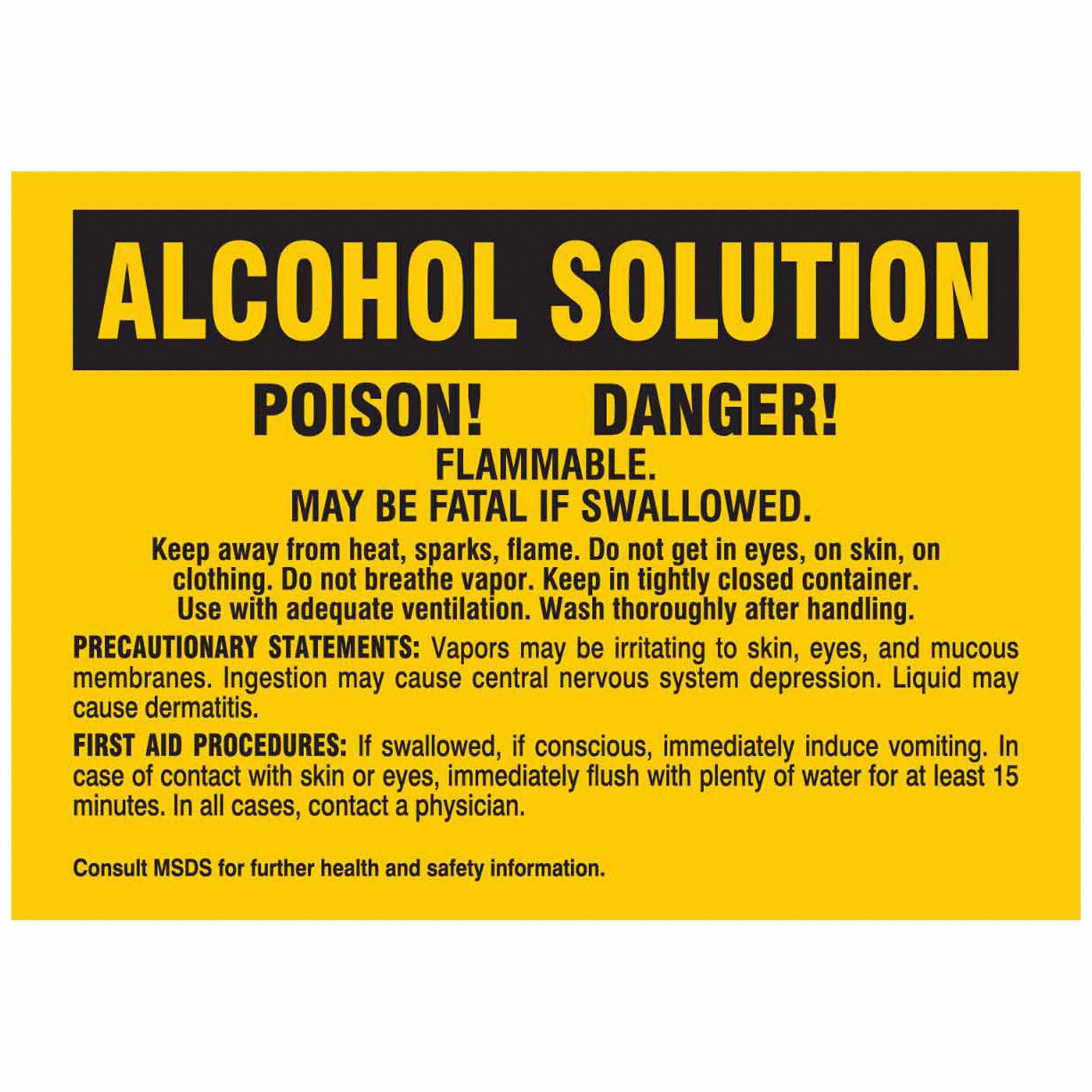 NFPA Label: Alcohol Solution, 3 1/2 in Ht, 5 in Wd, Polyester, Rectangle, English, 25 Labels