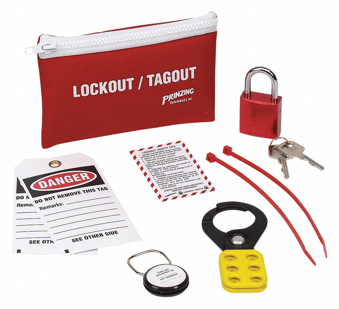 BRADY Portable Lockout Kit, Filled, General Lockout, Pouch, Red 9UP94