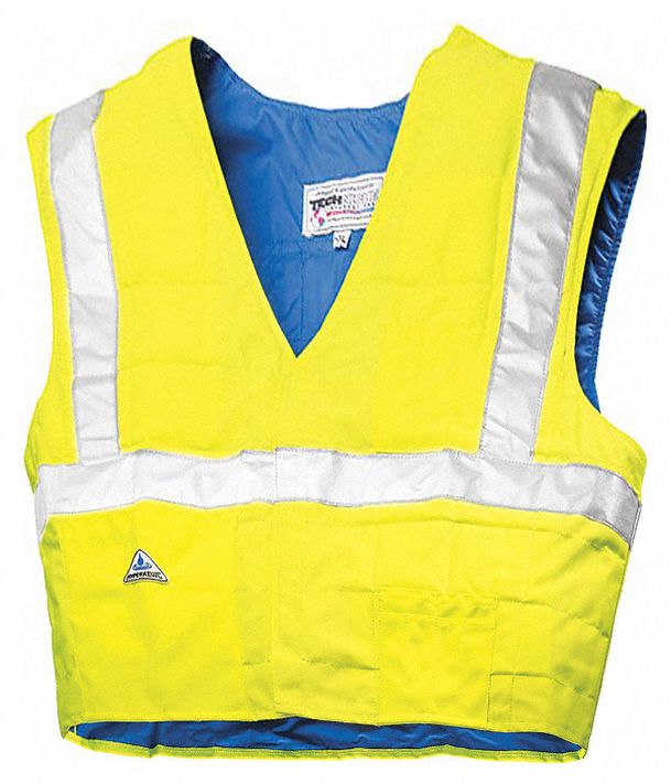Cooling Vest: Evaporative - Soak, 3XL, Hi-Vis Yellow, Polyester, 5 to 10 hr, Hook-and-Loop