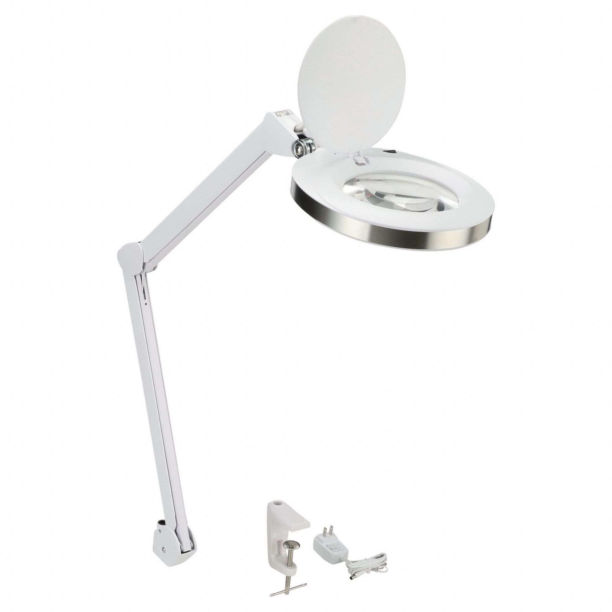 AVEN Round Magnifier Light: LED, 2.25x, 5 Diopter, 560 lm Max Brightness,  36 in Arm Reach, 6500K