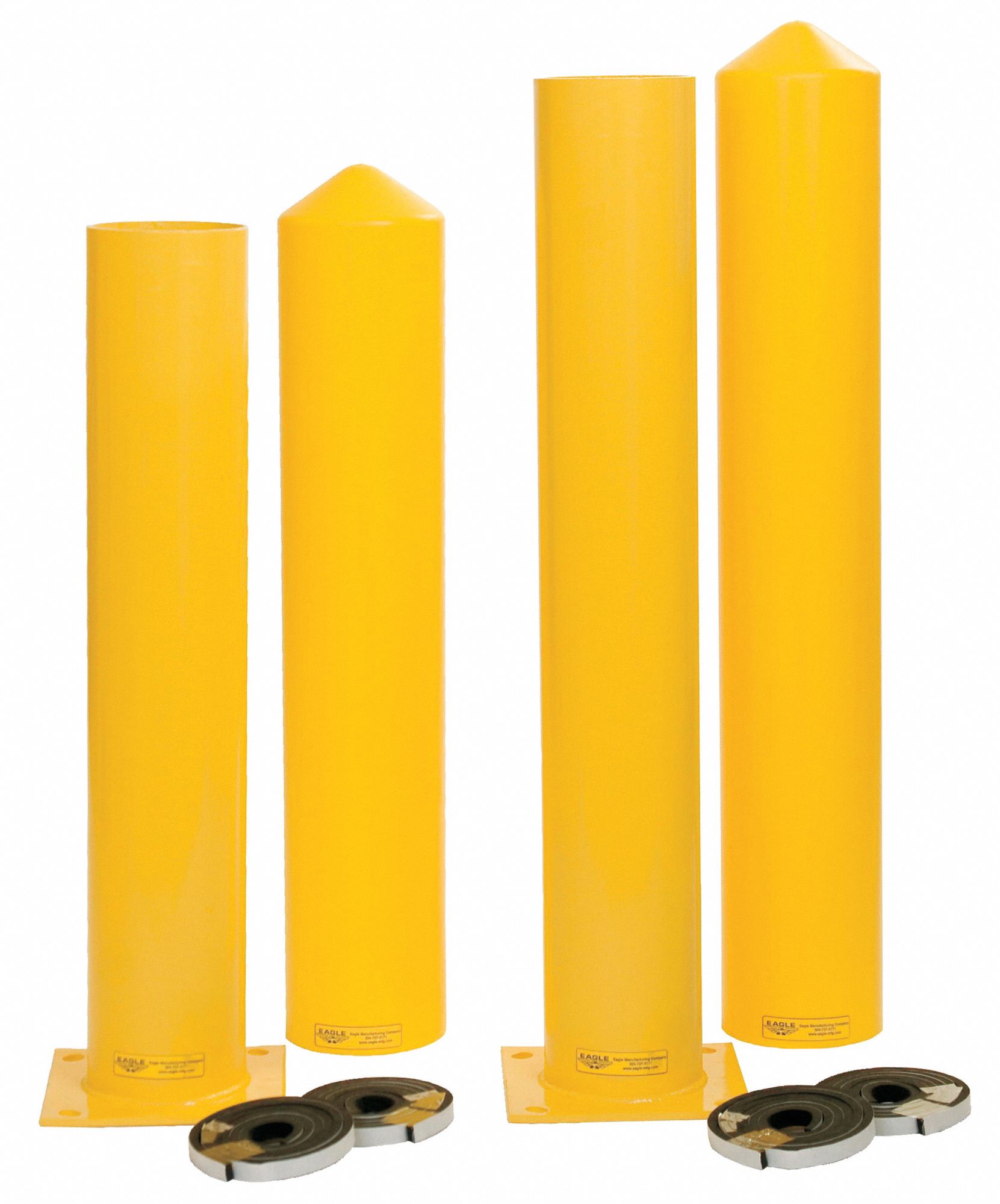 Bollard: Bolt-On, 42 in Install Ht, 5 in Dia, Carbon Steel, Yellow
