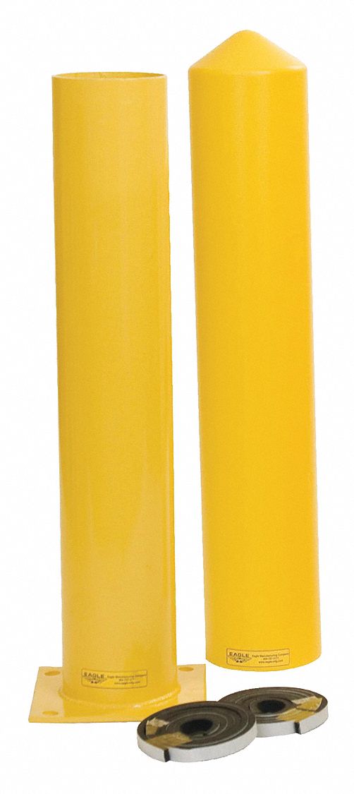Bollard: Bolt-On, 36 in Install Ht, 5 in Dia, Carbon Steel, Yellow