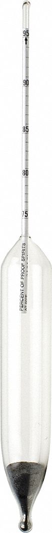 Hydrometer: Alcohol Proof Plain Form, 75/95% Range, 0.20% Scale Divisions, Ballast/Glass