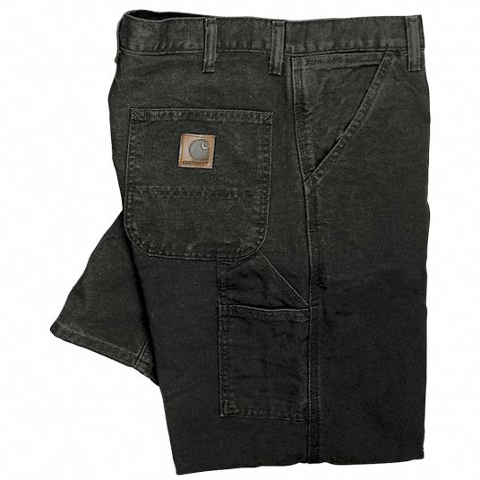 CARHARTT Dungaree Work Pants: Men's, Duck Work Pants, ( 34 in x 36 in ),  Black, Cotton, Buttons