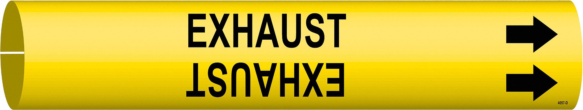 Pipe Marker: Exhaust, Yellow, Black, Fits 2 1/2 to 3 7/8 in Pipe O.D., 1 Pipe Markers, With Arrows