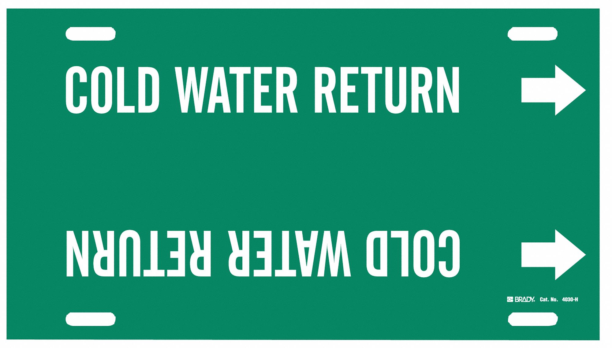 Pipe Marker: Cold Water Return, Green, White, Fits 10 to 15 in Pipe O.D., 1 Pipe Markers