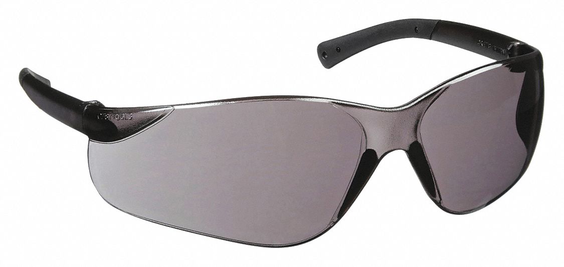 Safety Glasses: Gray Lens, Frameless, Scratch-Resistant, Black/Gray Frame, BK1 Series