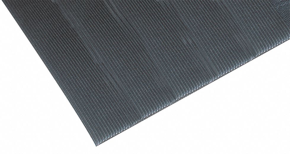 ANTIFATIGUE MAT, RIBBED, 3 X 5 FT, ½ IN THICK, BLACK, PVC FOAM, BEVELED EDGE