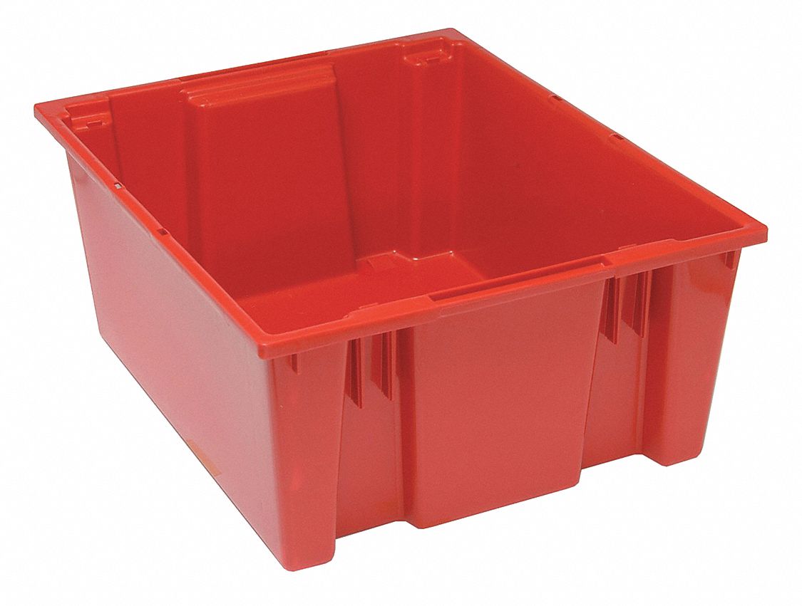 STACK AND NEST CONTAINER, 15 GALON, 23½ IN X 19½ IN X 10 IN, RED