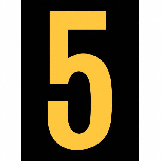 STRANCO INC Reflective Number Label, 5, Reflective Yellow on Black, 2 1 ...