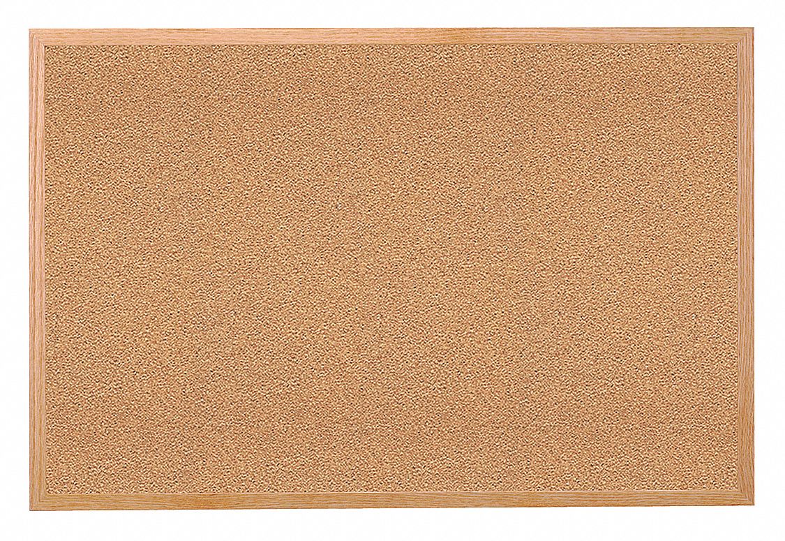 Bulletin Board: Cork, Wall Mounted, 48 1/2 in Overall Ht, 60 1/2 in Overall Wd, Natural, Oak