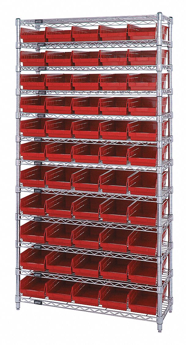 Bin Shelving: 36 in x 18 in x 74 in, 55 Bins, 12 Shelves, Open, Shelf Bin