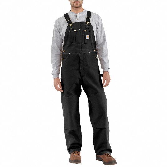 CARHARTT Bib Overalls, Black, Size 36x36 In 8DC03R01BLK 36 36