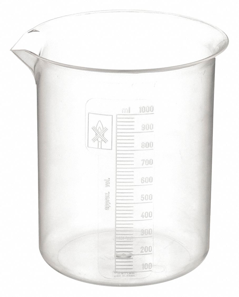 GRADUATED LOW FORM BEAKER,1000ML,PMP,PK4