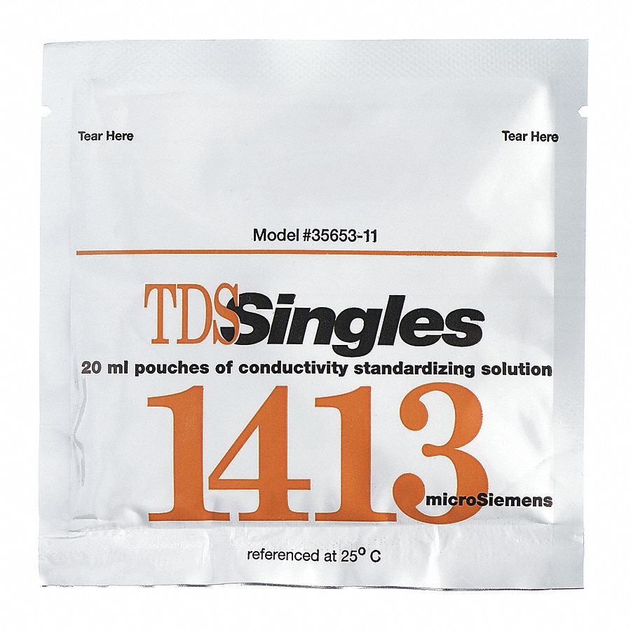Conductivity Calibration Solution: ACS, 20 mL, 71-23-8/7447-40-7/7732-18-5, 1, 413 microsiemens, 20
