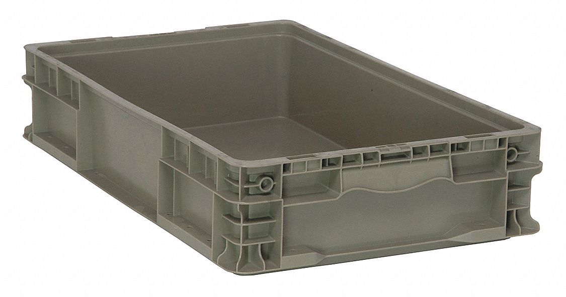 Straight Wall Tote: 5.2 gal, 24 in x 15 in x 5 in, Stacking Capable, Gray