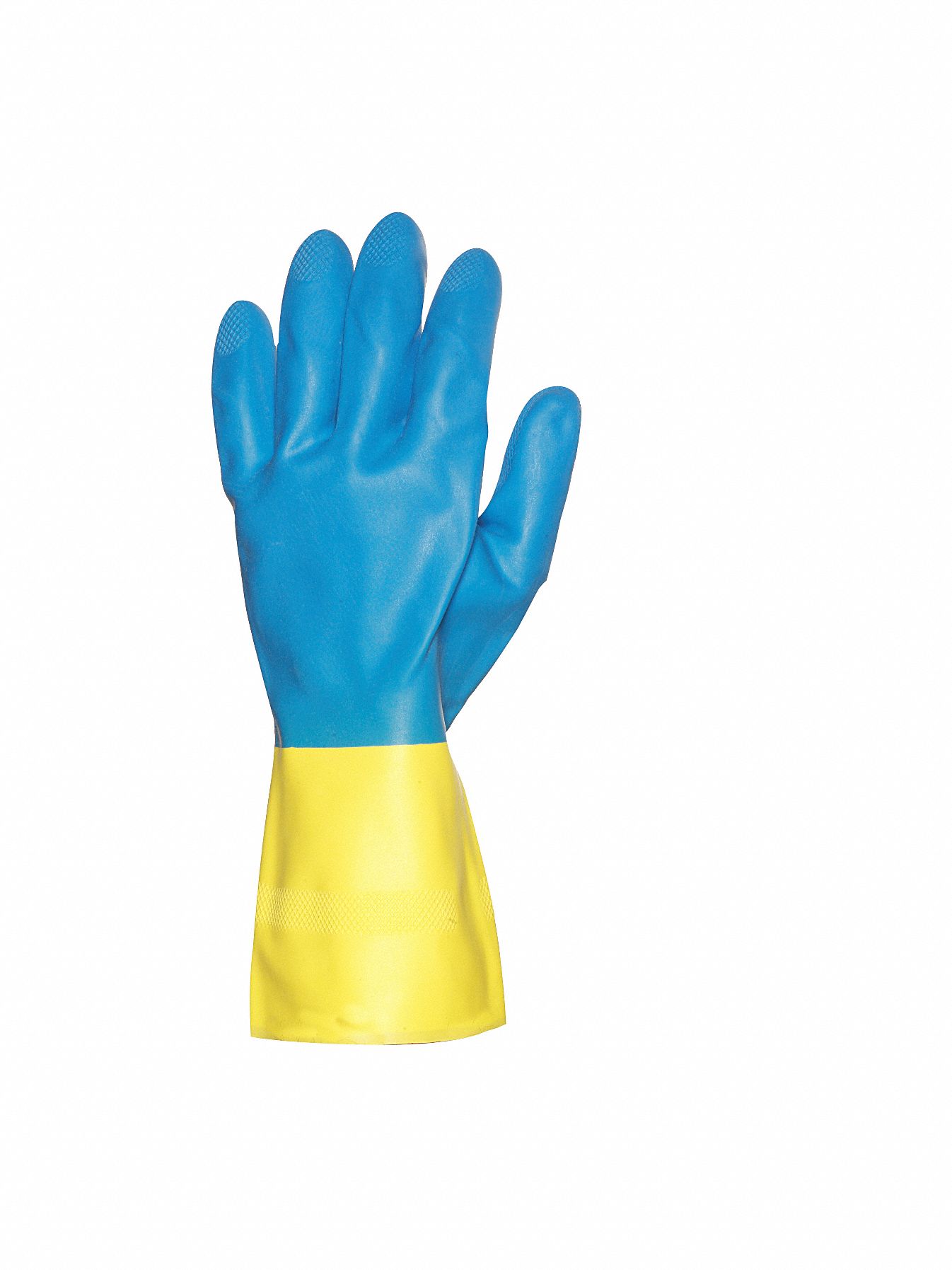 CHEMICAL-RESISTANT GLOVES, BLUE, YELLOW, 28 MIL, 13 IN LENGTH, SIZE 10